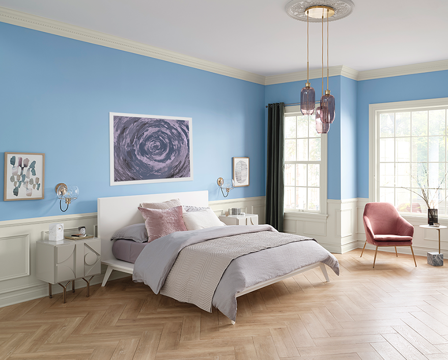 Bedroom featuring Sherwin-Williams Celestial SW 6808 as the main wall color
