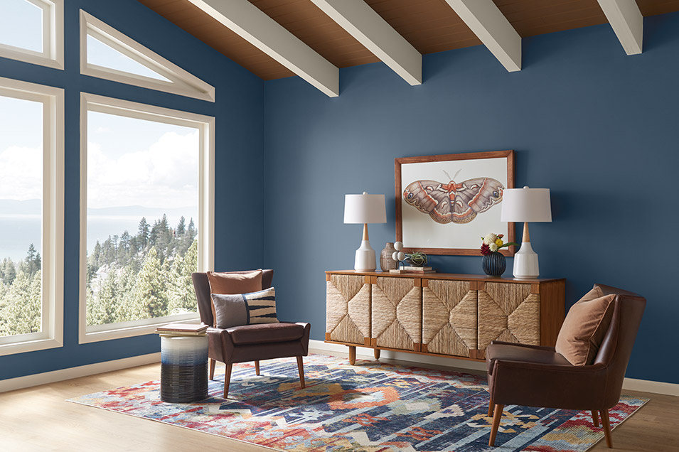Sherwin-Williams Distance SW 6243 is on the dining room wall
